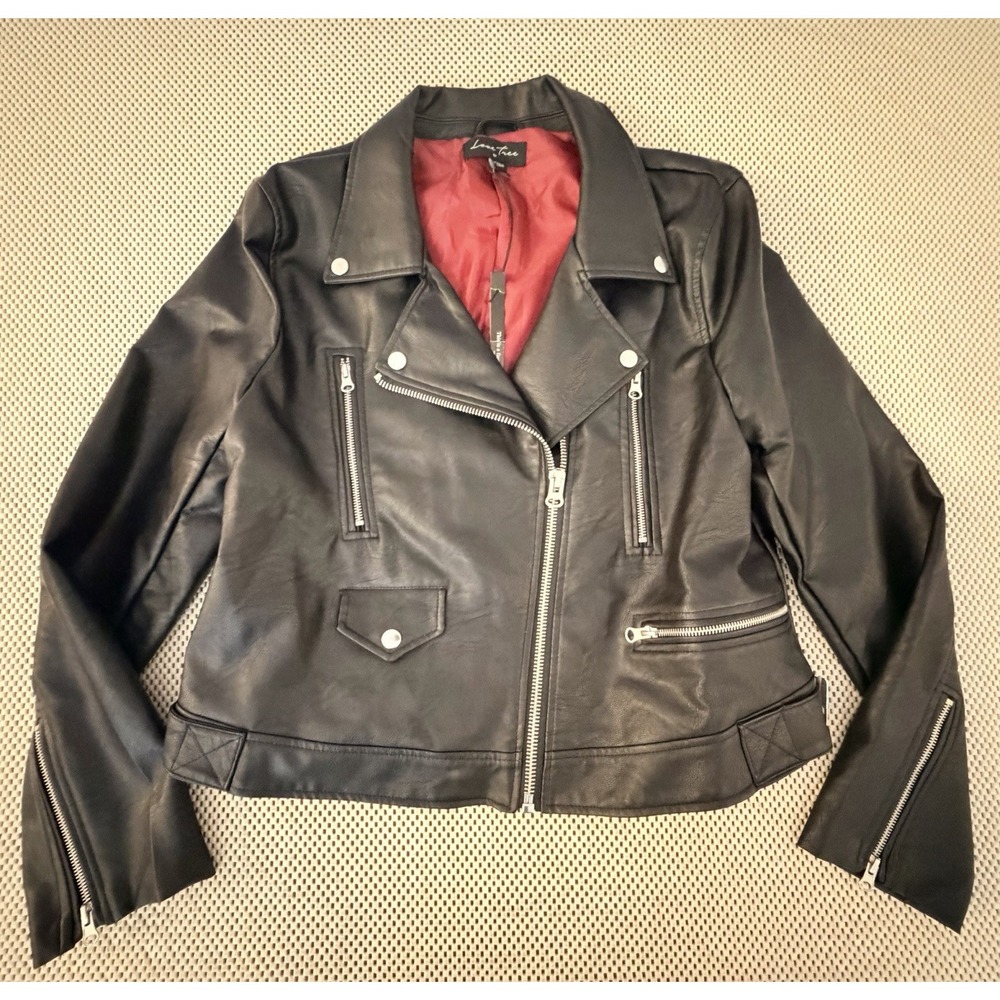 NEW Love Tree Moto Jacket Size 1X Black Biker Vegan Leather‎ Motorcycle Bomber